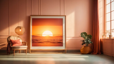 Interior of modern living room with a picture on the wall. 3d renderの素材