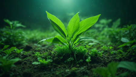 Young green plant growing in the garden. Nature and ecology concept.の素材