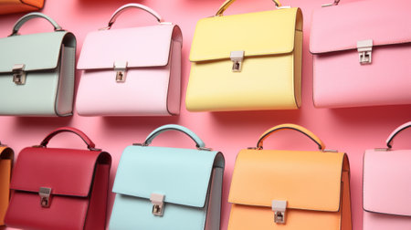Fashionable handbags on a pink background. 3d renderingの素材