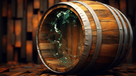 Wooden barrel with a map of the world. 3d renderingの素材