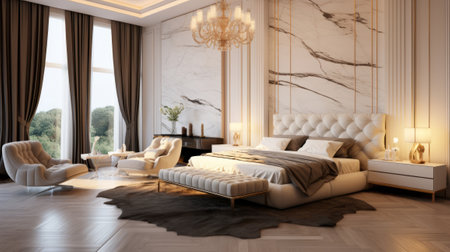 3d rendering luxury bedroom suite in classic style with marble and wood floorの素材