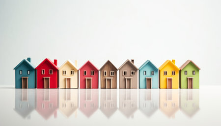 Miniature houses on white background. Real estate and property concept.の素材
