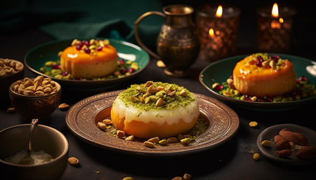 Traditional Turkish dessert kunefe with pistachios and nuts.の素材