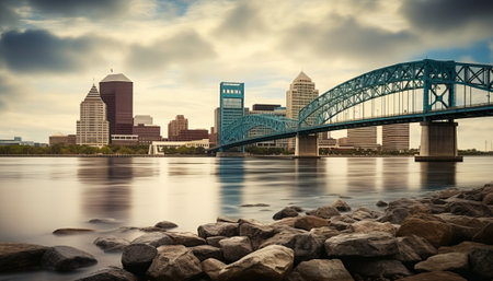 Philadelphia, Pennsylvania, USA downtown skyline over the Allegheny River.の素材