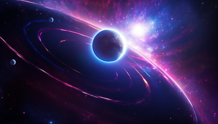 planet in space with stars and nebula, computer generated abstract backgroundの素材