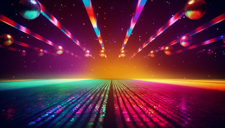 abstract disco background with rays and light effects. 3d renderingの素材