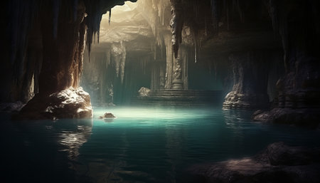 Cave with stalactites and stalagmites. 3d renderの素材