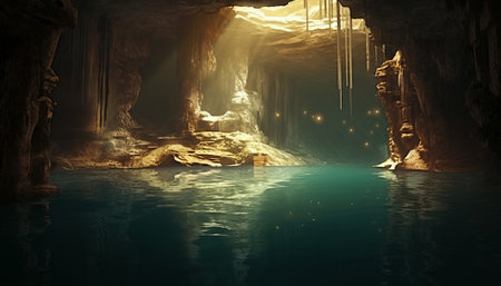 Cave with stalactites and stalagmites. 3d renderの素材