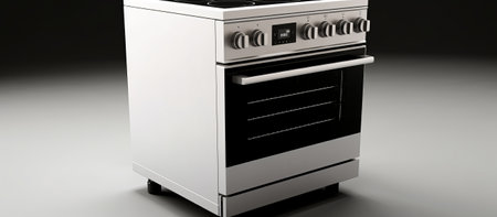 Stainless steel oven on a black background. 3d renderingの素材
