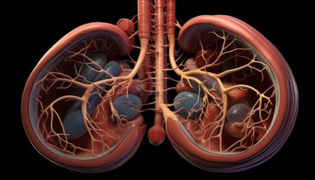 Human kidney anatomy. 3D illustration. 3D CG. High resolution.の素材