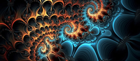 Abstract fractal. Fractal art background for creative design. Decoration for wallpaper, desktop, poster, cover booklet. Print for clothes, t-shirt. Creative illustration for designの素材