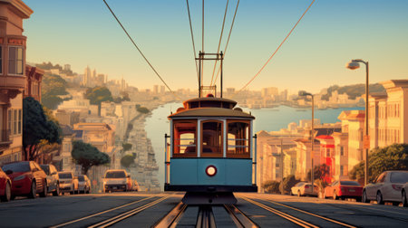 Cable car on the streets of Istanbul. Toned image.の素材