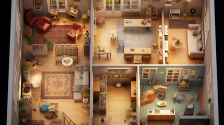 Top view of the living room. 3d rendering, 3d illustration.の素材