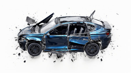 Car crash accident on a white background. 3d rendering image.の素材