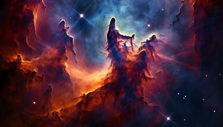 Abstract space background with nebula, stars and galaxies. 3d renderingの素材