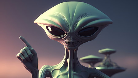 Alien with finger pointing up. 3D illustration. Retro style.の素材