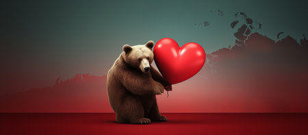 Bear with red heart. Valentine's day concept. 3D renderingの素材