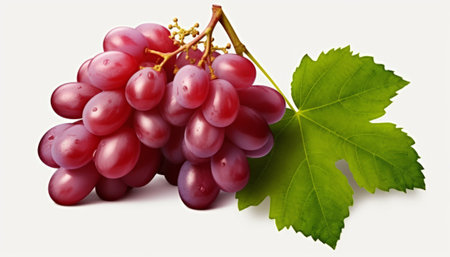 Red grapes with leaves isolated on white background. 3d illustration.の素材
