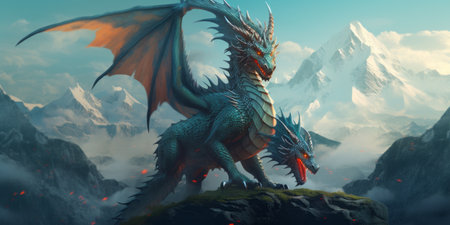 dragon in the mountains. 3d illustration. Fantasy and imagination.の素材