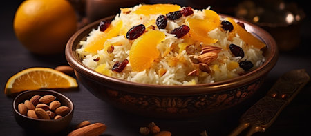 Rice with raisins, almonds and dried apricotsの素材