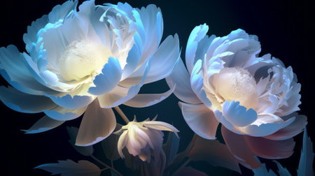 White peony flowers on a dark background. Close-up.の素材