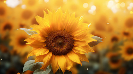 Sunflower field. Sunflower natural background. Sunflower blooming in the field.の素材