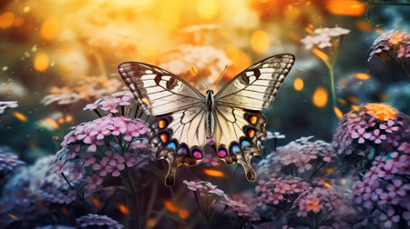 Butterfly on a flower in the garden. Summer background.の素材