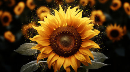 Sunflower on a background of sunflowers. 3d renderingの素材