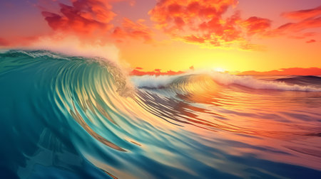 Beautiful ocean wave at sunset. 3d render concept for nature backgroundの素材