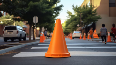 Traffic cone on the road. Traffic cones on the road.の素材