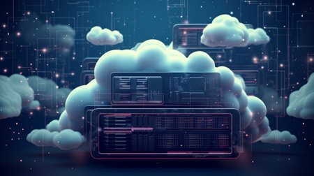 3d rendering of cloud computing technology concept on dark background. Cloud computing conceptの素材