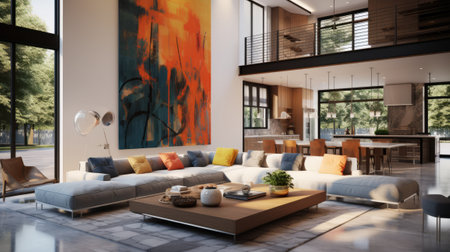 3d rendering of modern bright interiors living room mockup computer digitally generated imageの素材