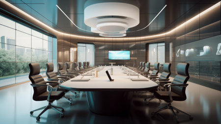 Modern conference room interior. 3d rendering mock up toned imageの素材
