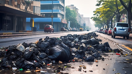 Pile of garbage on the city street. Pollution concept.の素材