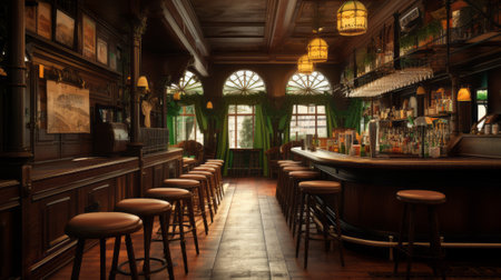 The interior of a pub with tables and chairs. 3d renderingの素材