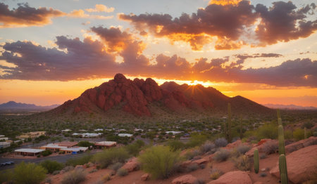 Sunset over the Red Rock Canyon in Organ Pipe National Monument, Arizonaの素材
