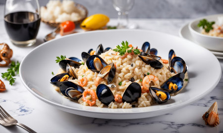 Risotto with mussels and shrimps. Italian cuisineの素材