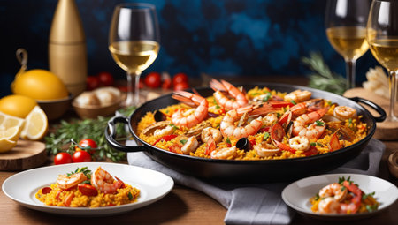 Seafood paella with shrimps, prawns and musselsの素材