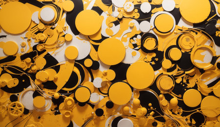 Abstract background of yellow, black and white circles. 3d renderingの素材