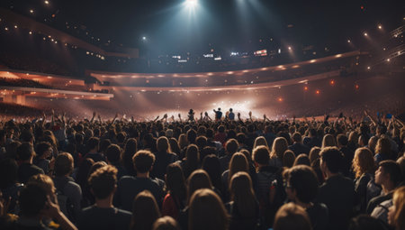 Crowd at concert in front of bright stage lights - stock imageの素材