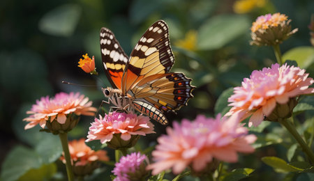 Butterfly on pink flower in the garden, nature background.の素材