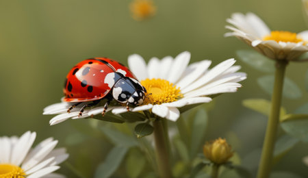 Ladybug on daisy flower. Ladybug on daisy flower.の素材