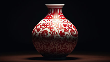 Red vase on a black background. 3d rendering image.の素材