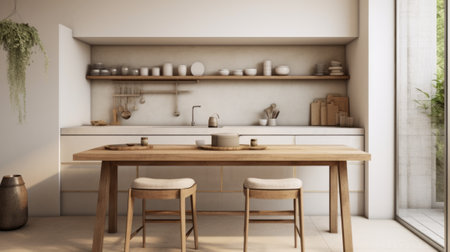 3d rendering of modern kitchen and dining room in scandinavian styleの素材