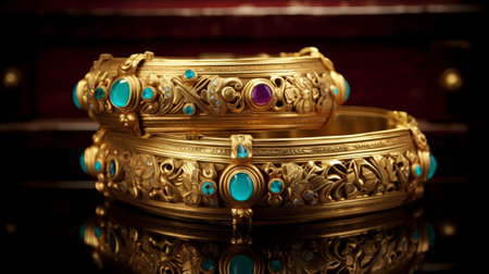 Gold crowns on a dark background close-up. Luxury jewelry.の素材