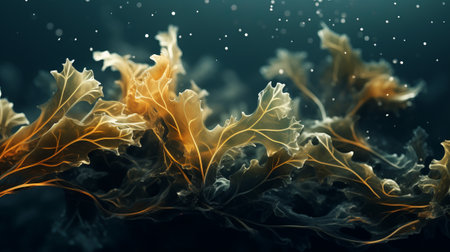 3d illustration of abstract fractal background with glowing yellow seaweedの素材