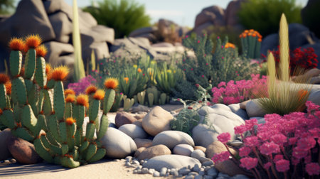 Cactuses and succulents in a botanical garden.の素材