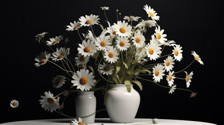 Bouquet of daisies in a vase on a black backgroundの素材
