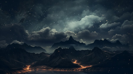 Fantasy alien planet. Mountain and lake. 3D illustration.の素材