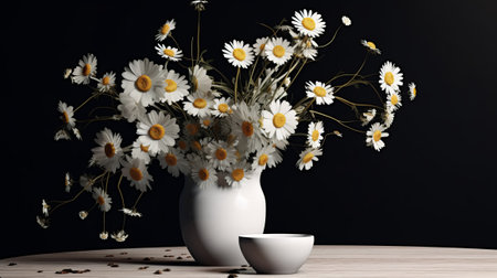 Still life with daisies in a vase on a black backgroundの素材